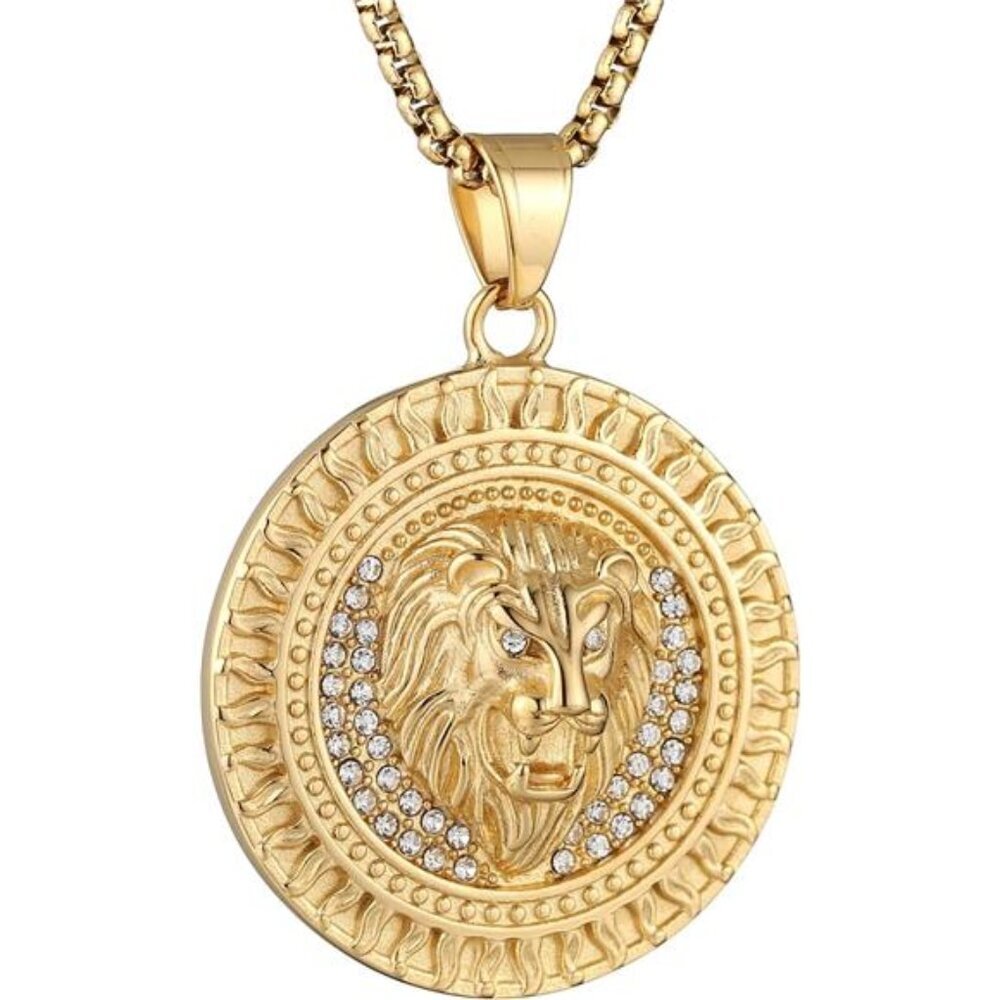 NEW Gold Lion Head Necklace Pendant